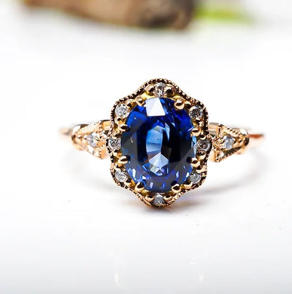 Blue Sapphire Floral Ring