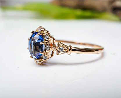 Blue Sapphire Floral Ring